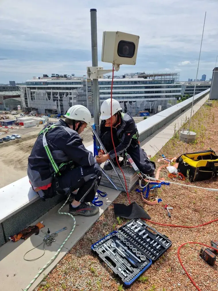 Wiring up a camera high on a structure