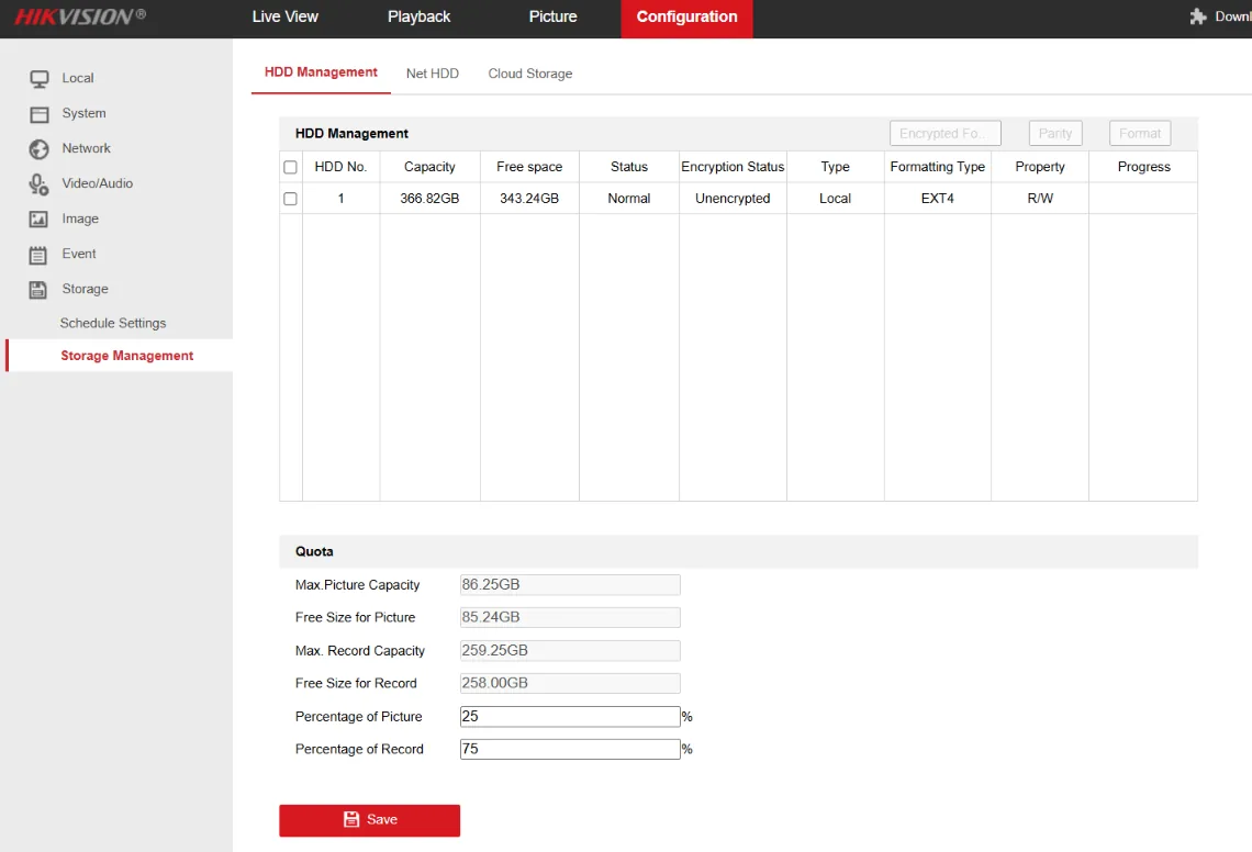 HDD Management: microSD card recognised and writable.