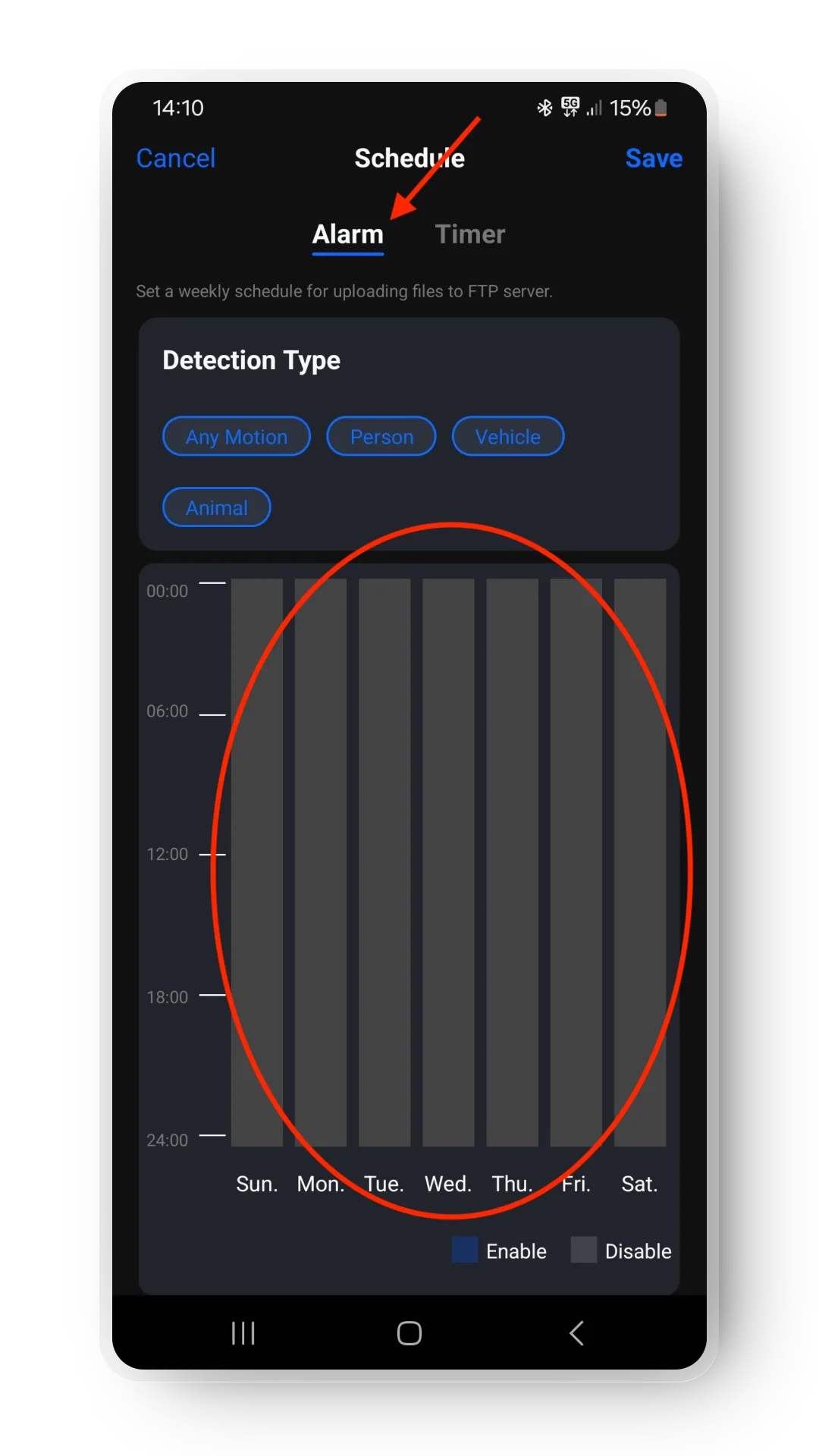 Alarm-Einstellungen in der Reolink-App.